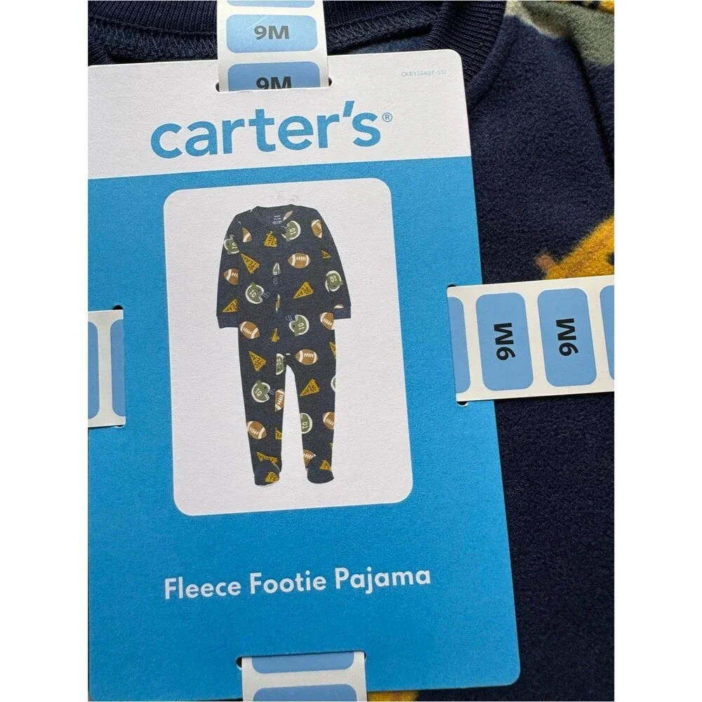 Carter's Fleece Footie Winter Pajamas Multi Color Pack Lot of 4 Size 9/12 Months